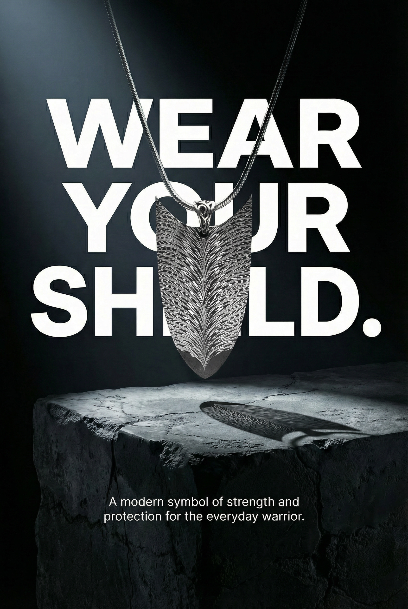 "Feathered Guardian" Damascus Steel Shield Pendant |Bang In Forge