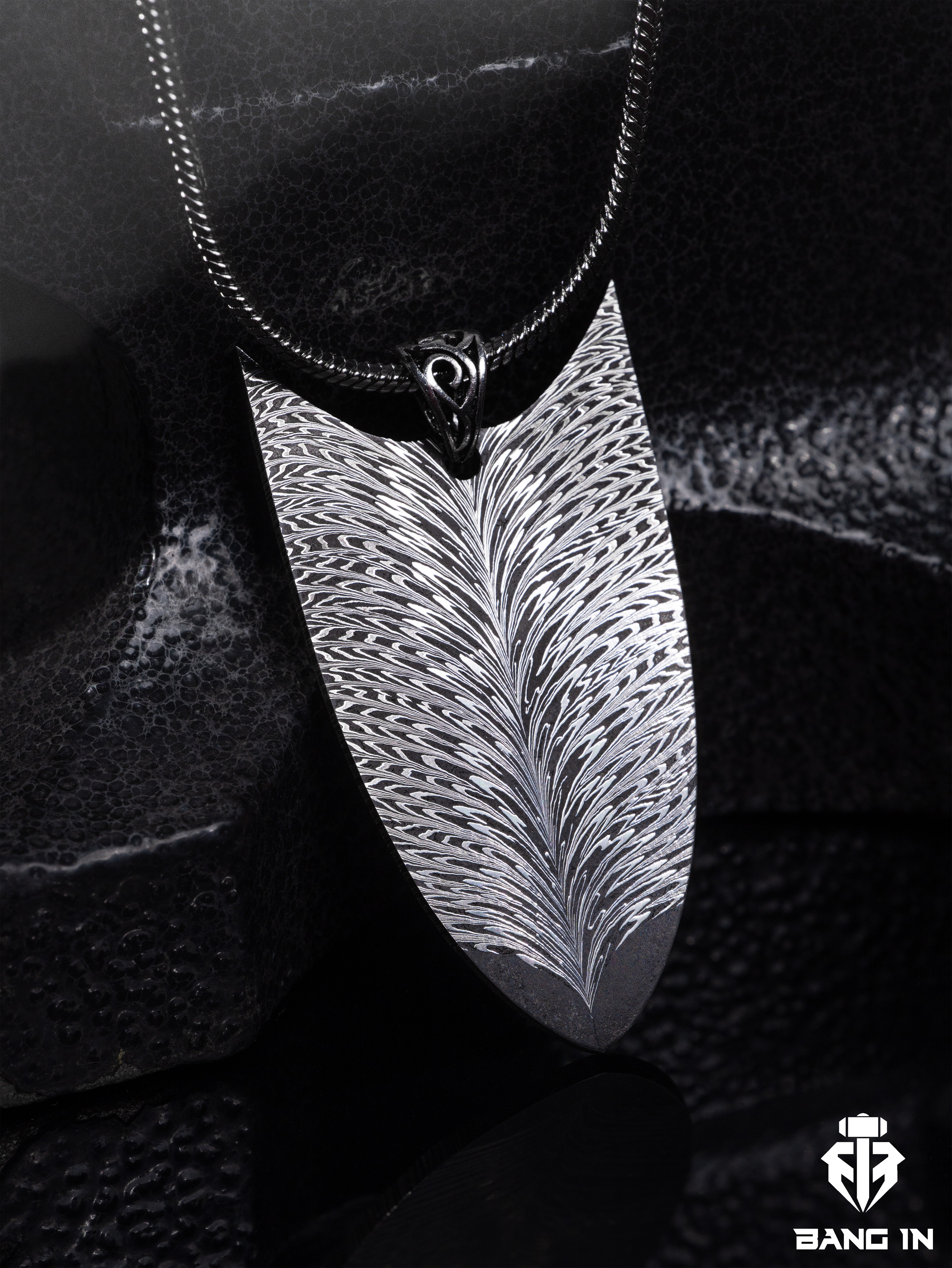 "Feathered Guardian" Damascus Steel Shield Pendant | Nickel-1520-1084 | Bang In Forge