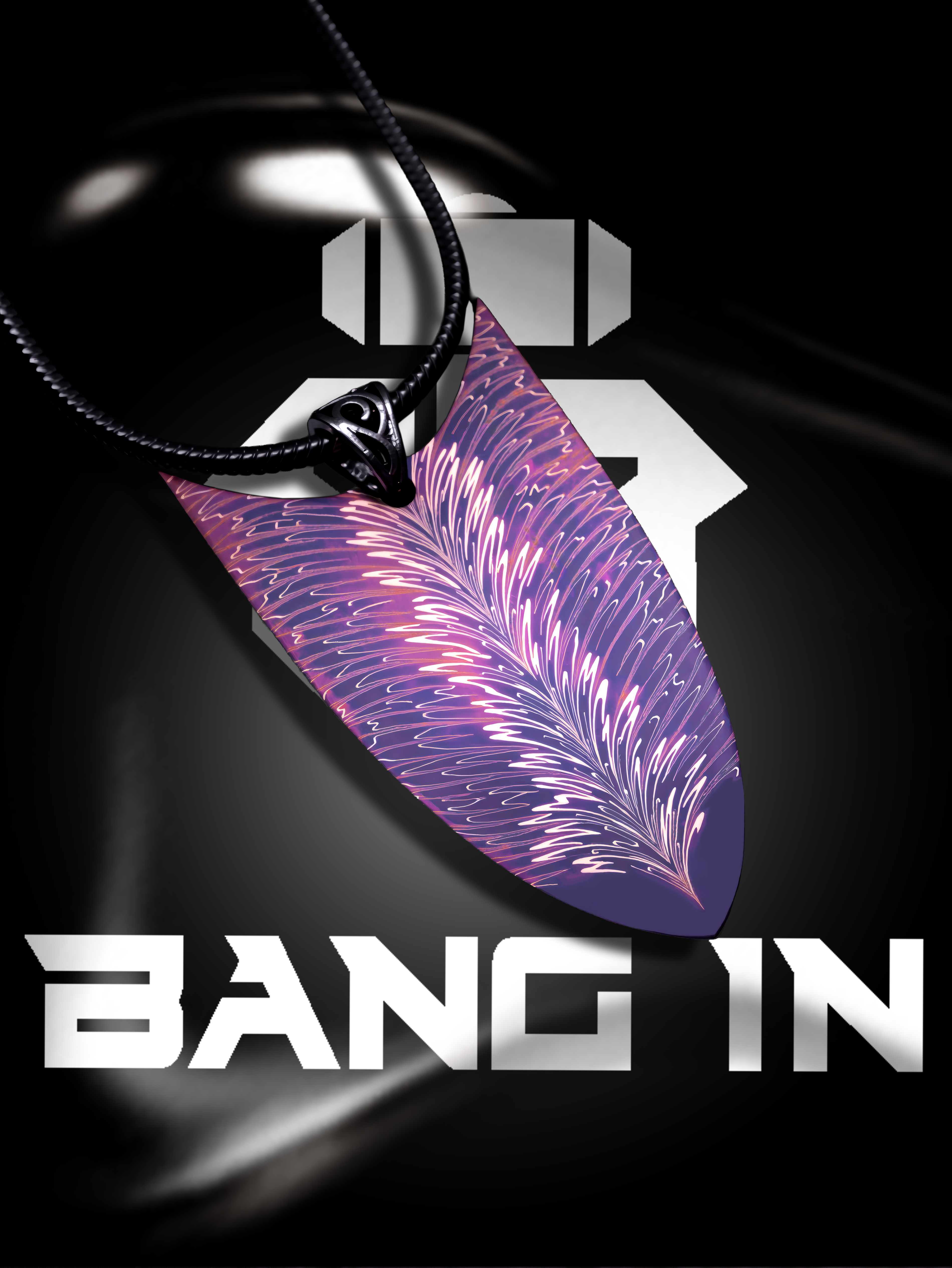 iolet Feather Shield" | Hand-Torched Damascus Steel Pendant | Bang In Forge