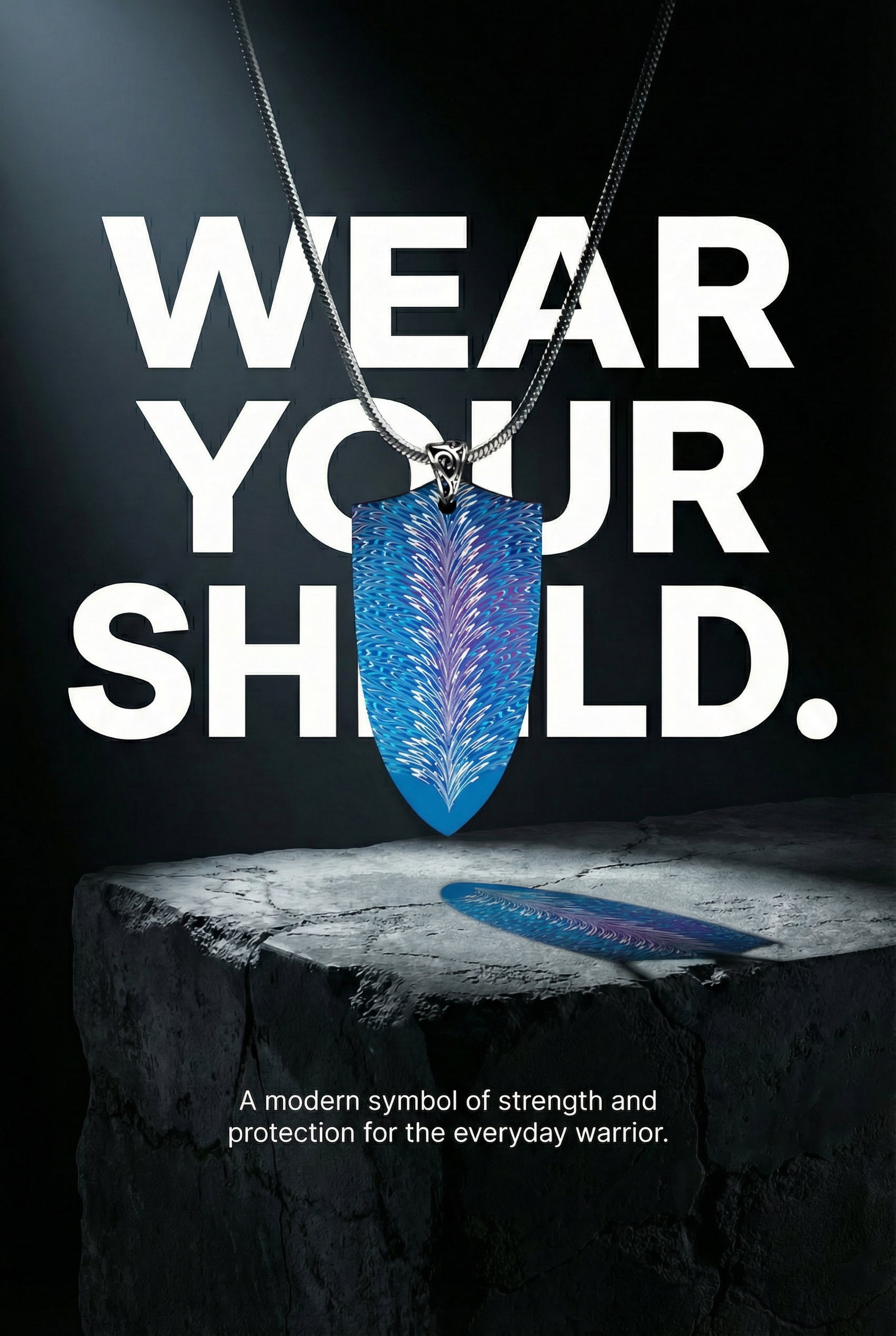 "Feather of the Storm" | Damascus Steel Shield Pendant | Handcrafted by Bang In Forge