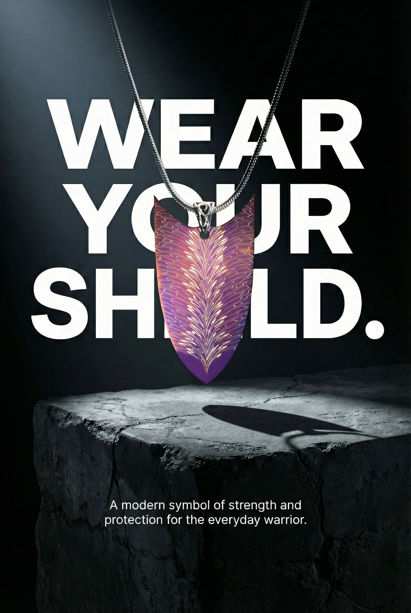 iolet Feather Shield" | Hand-Torched Damascus Steel Pendant | Bang In Forge