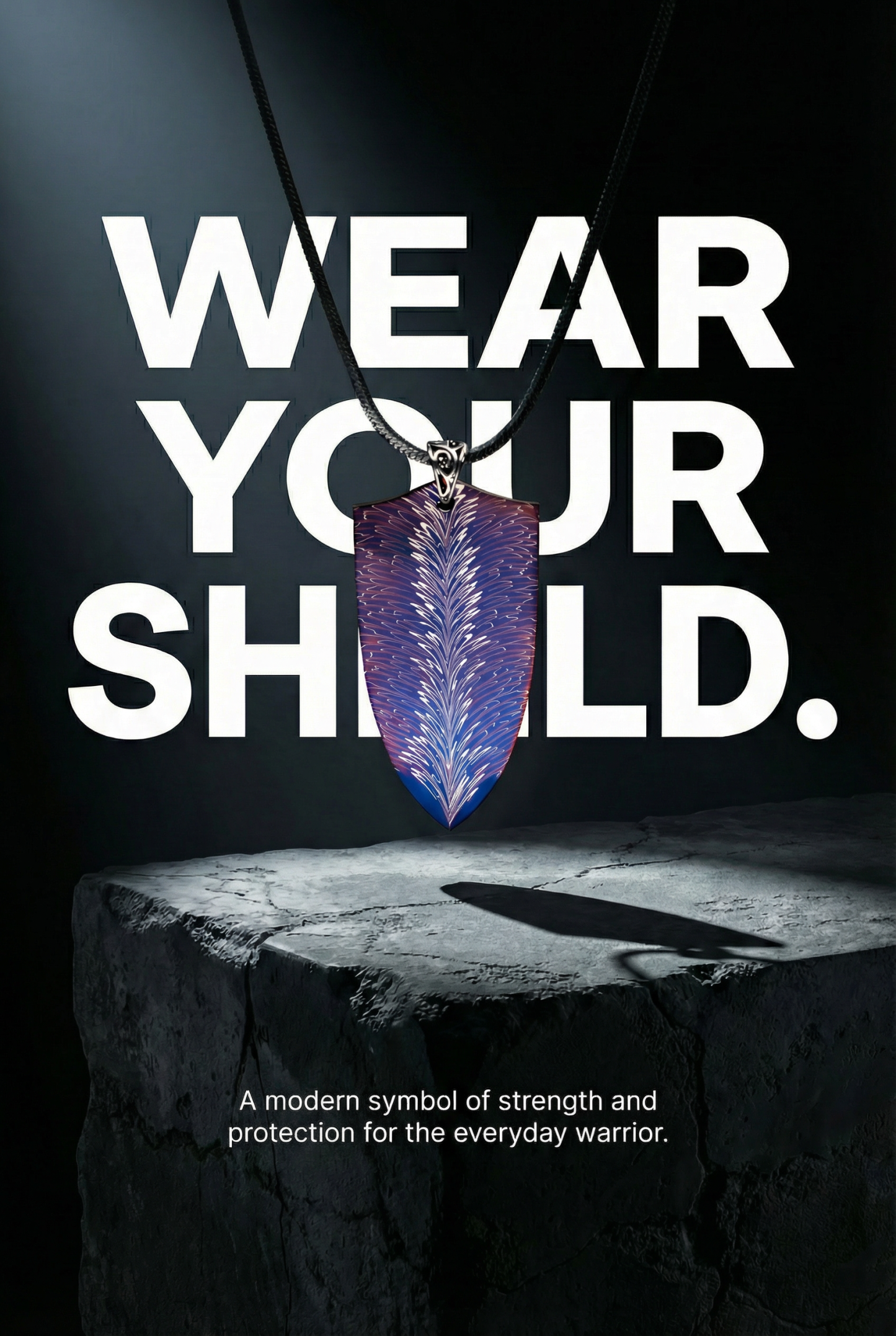 "Violet Plume Shield" | Heat-Purpled Damascus Steel Pendant| Bang In Forge