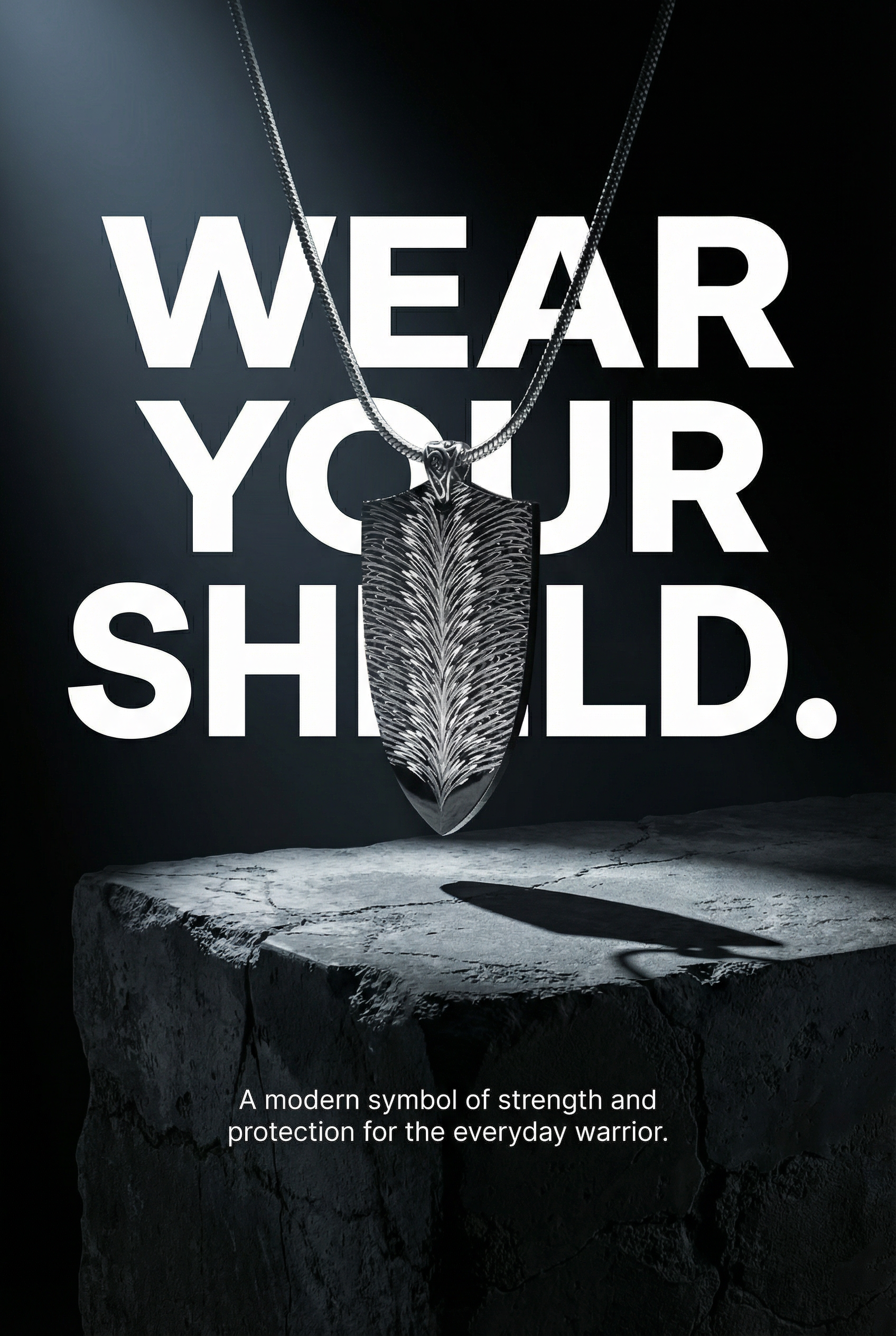 "Plume Shield" Damascus Steel Pendant | Handcrafted by Bang In Forge