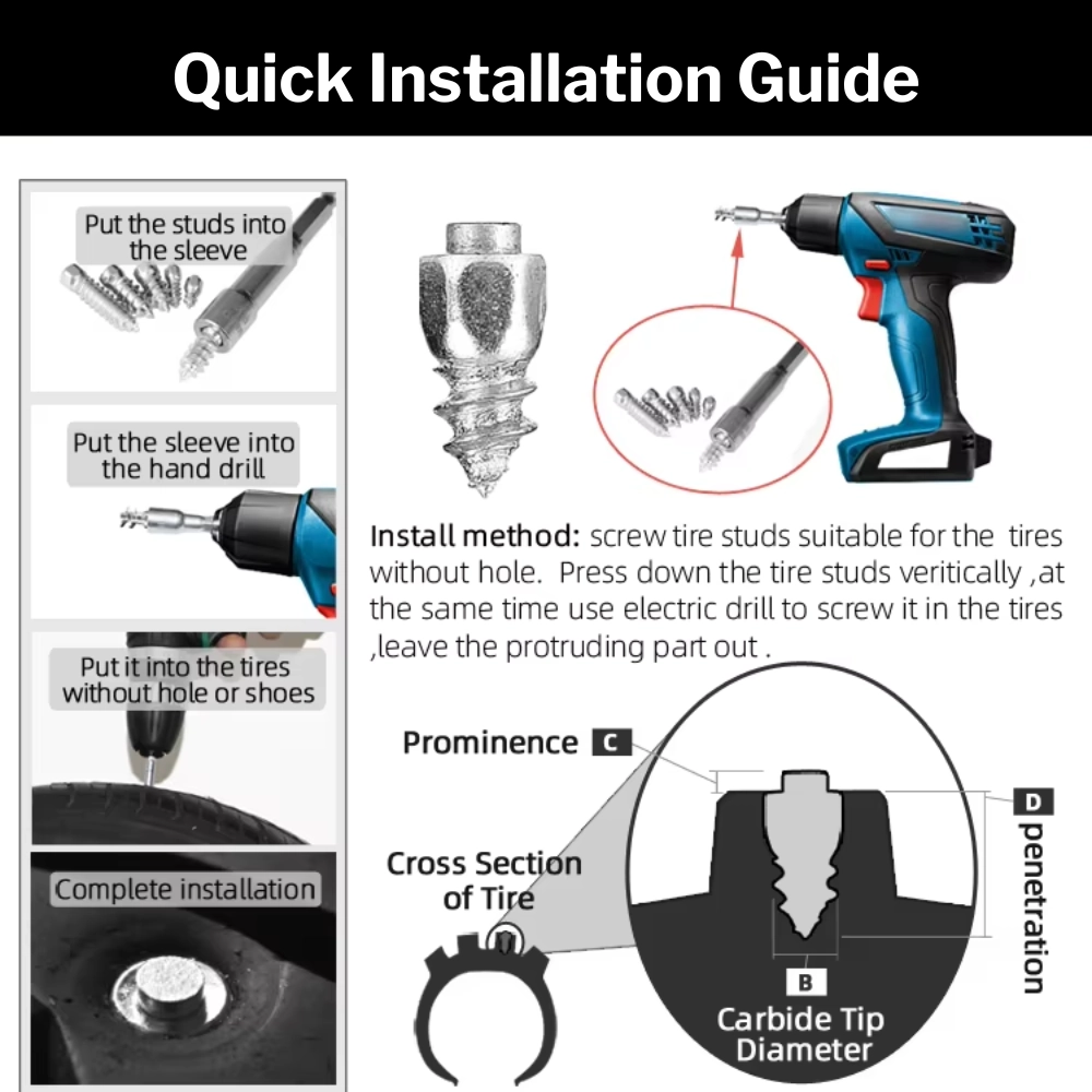 Model 4×4-H9 Screw Tire Studs for Bicycles | Long-Lasting Grip