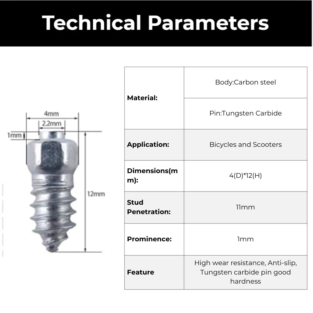 Model 4×4-H12 Screw Tire Studs technical parameters