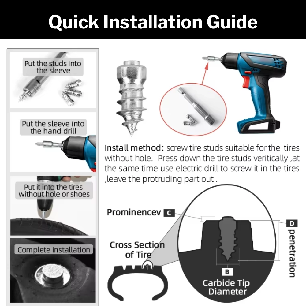 Model 6×6-H15 Tyre Studs for Motorcycle | Screw-In Tire Studs