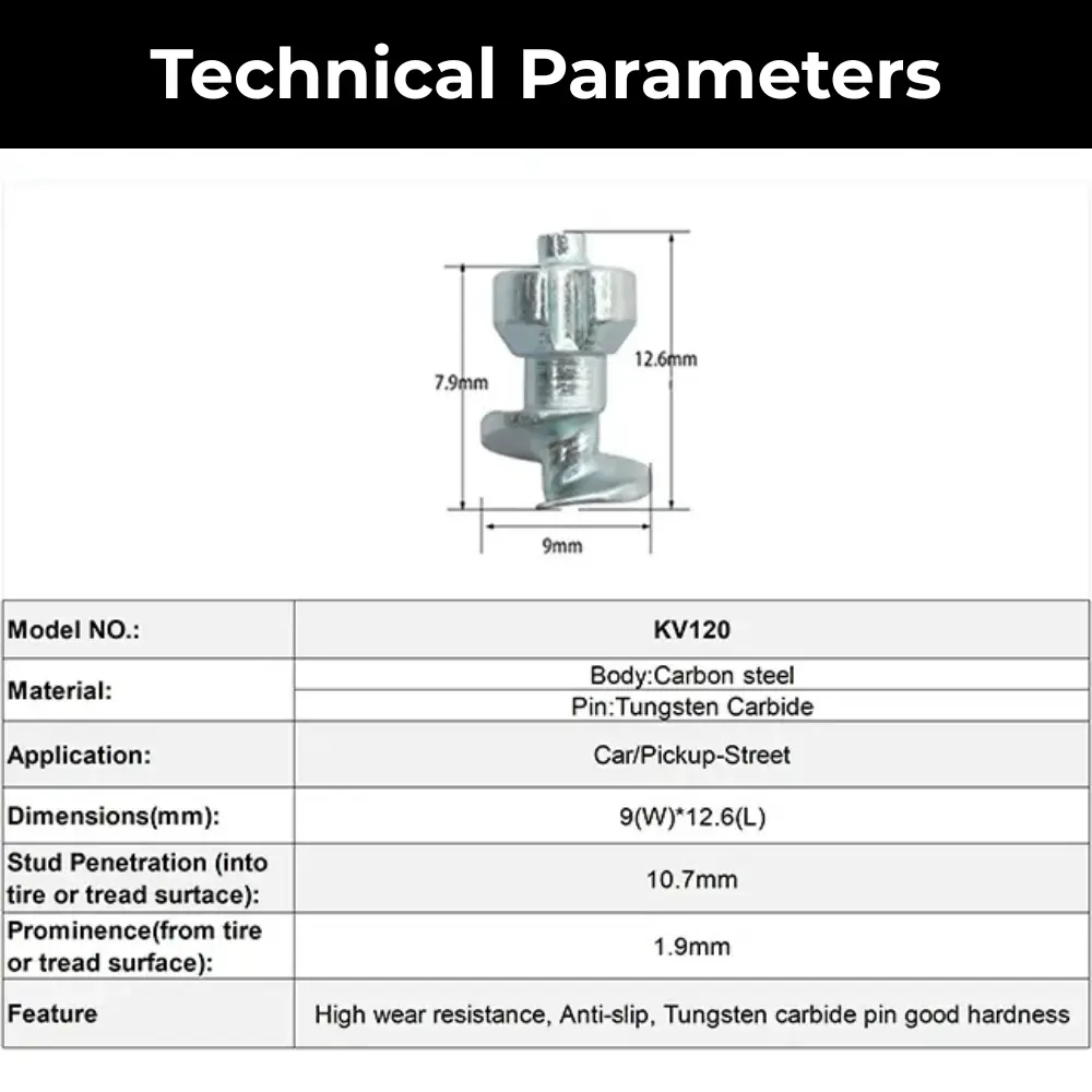 Technical specifications of 120 motorcycle tire studs