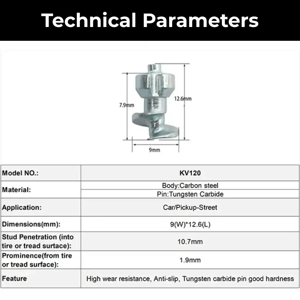 Technical specifications of 120 motorcycle tire studs