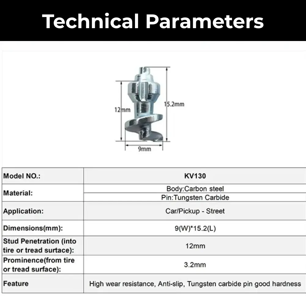 Technical specifications of 130 motorcycle tire studs