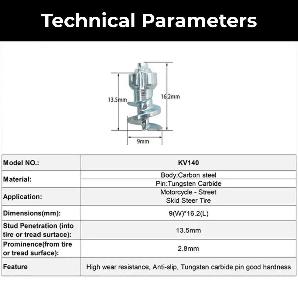 Technical specifications of 140 Street motorcycle tire studs