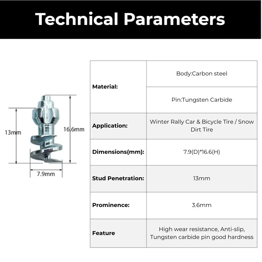 Technical specifications of model 160 off-road studs