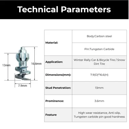 Technical specifications of model 160 off-road studs