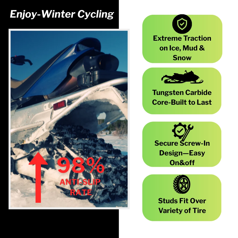 Snowmobile Track Studs 1610 installed on snowmobile for winter riding traction