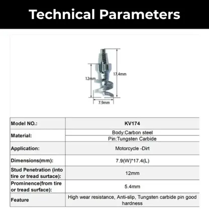 Technical specifications of 174 dirt bike tire studs