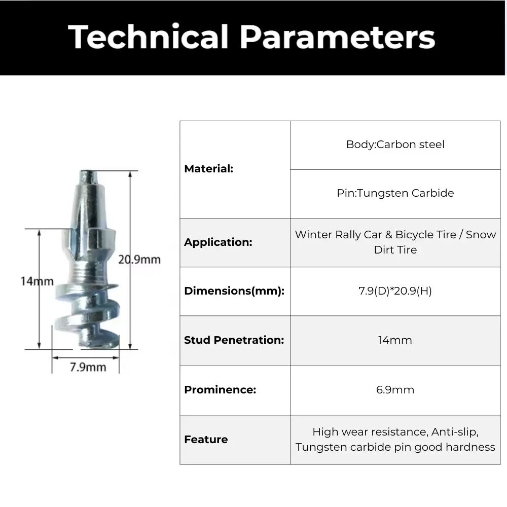 Technical specifications of model 175 off-road tire studs