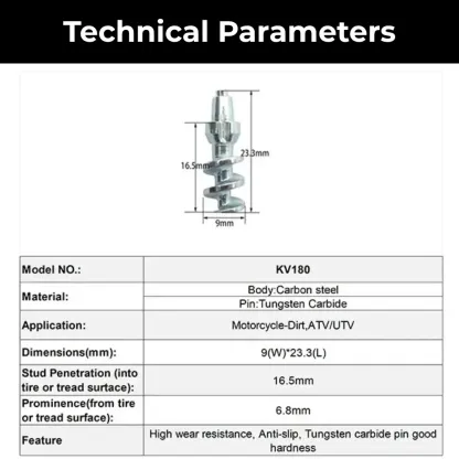 Model 180 motorcycle tire studs technical specifications