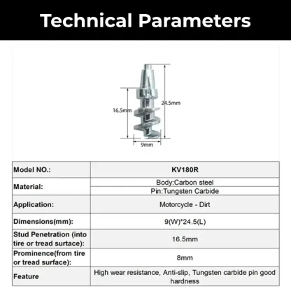 Model 180R motorcycle tire studs technical specifications