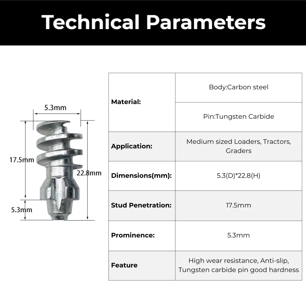 Technical parameters of 1911 tractor tire studs with carbide tip