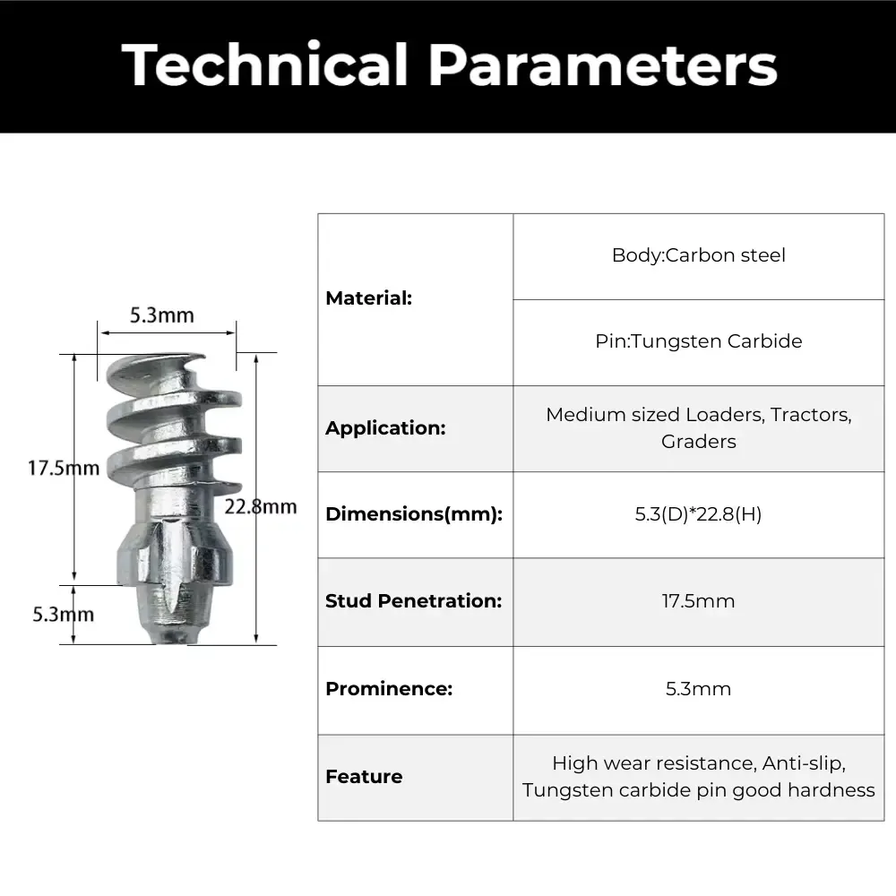 Technical parameters of 1911 tractor tire studs with carbide tip