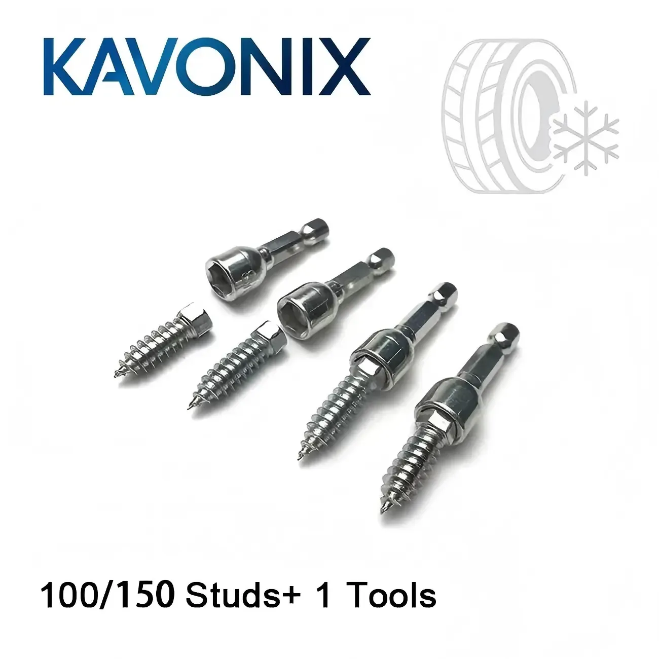 Kavonix tire stud kit with 100/150 studs and installation tools