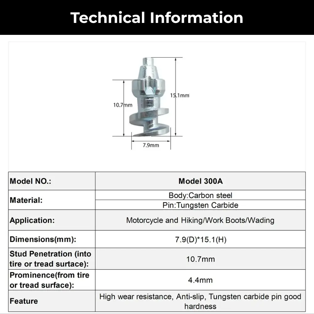 Model 300A boot studs technical specifications