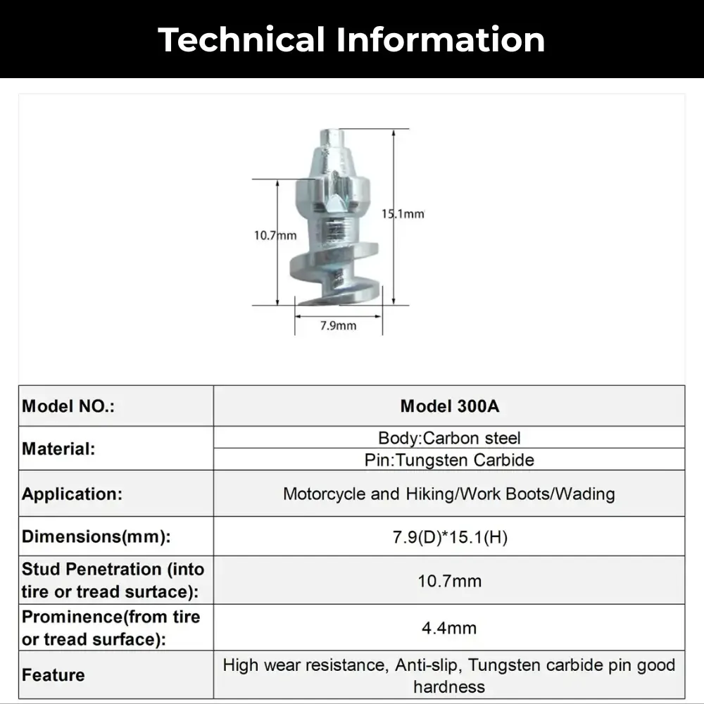 Model 300A boot studs technical specifications