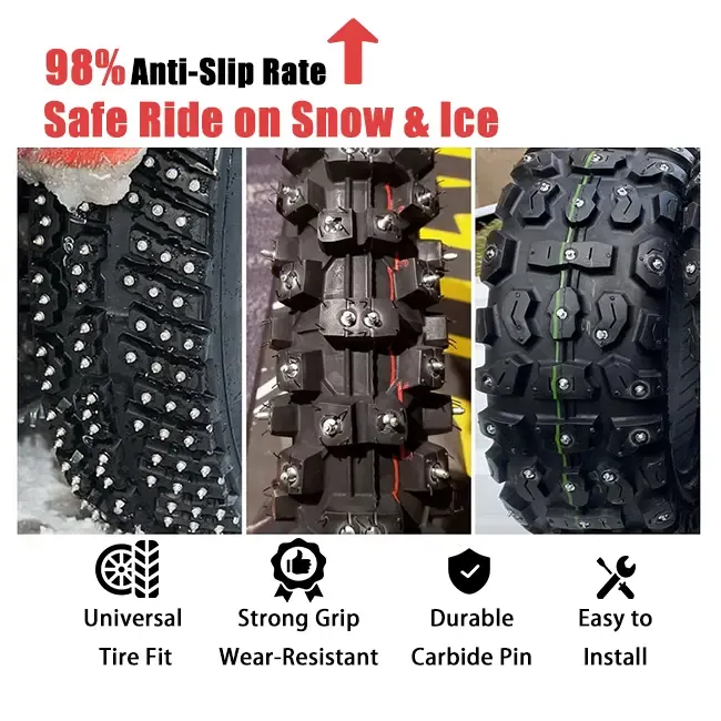 Safe ride with anti-slip screw tire studs on snow and ice