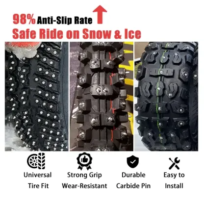 Safe ride with anti-slip screw tire studs on snow and ice