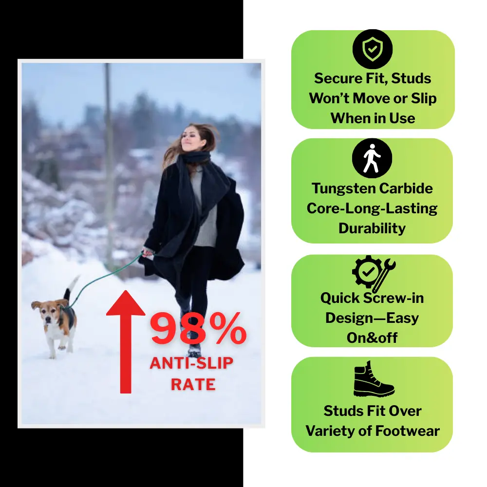 Ice shoe studs with 98% anti-slip traction for winter running