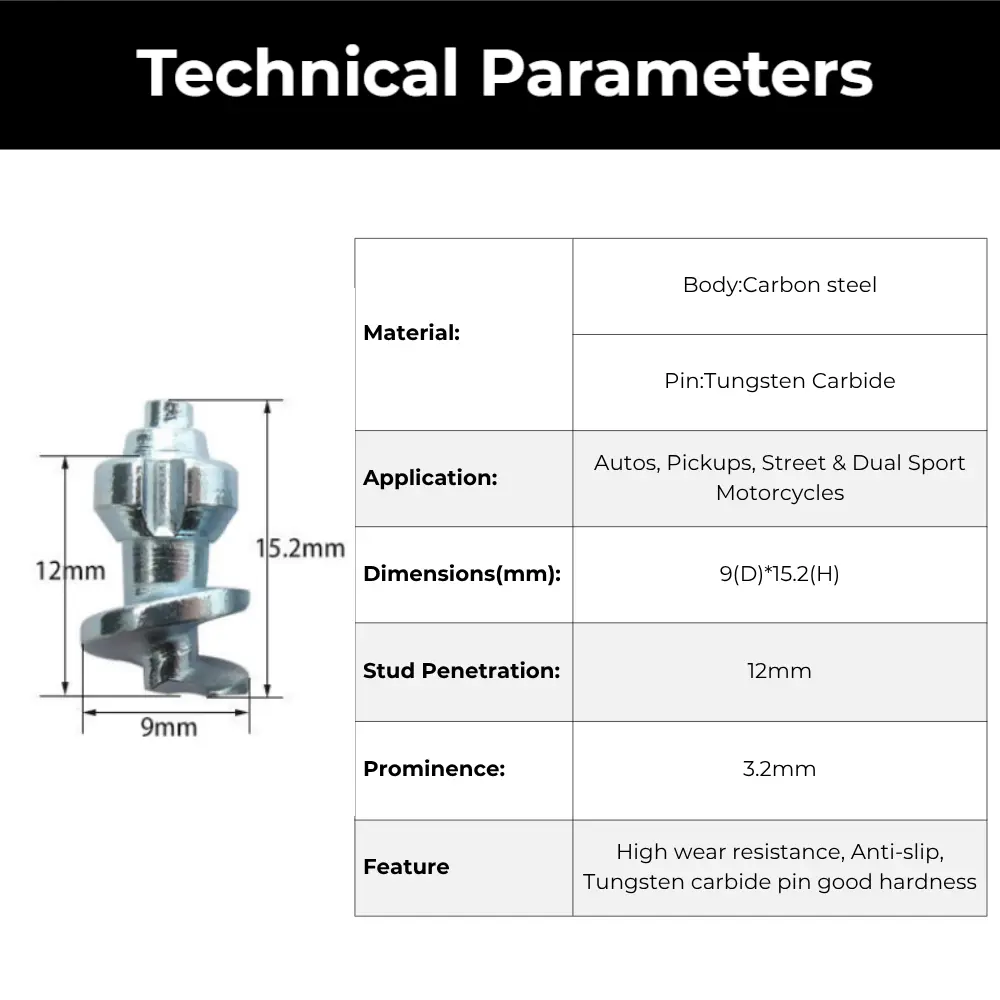 model 130 ice studs size chart