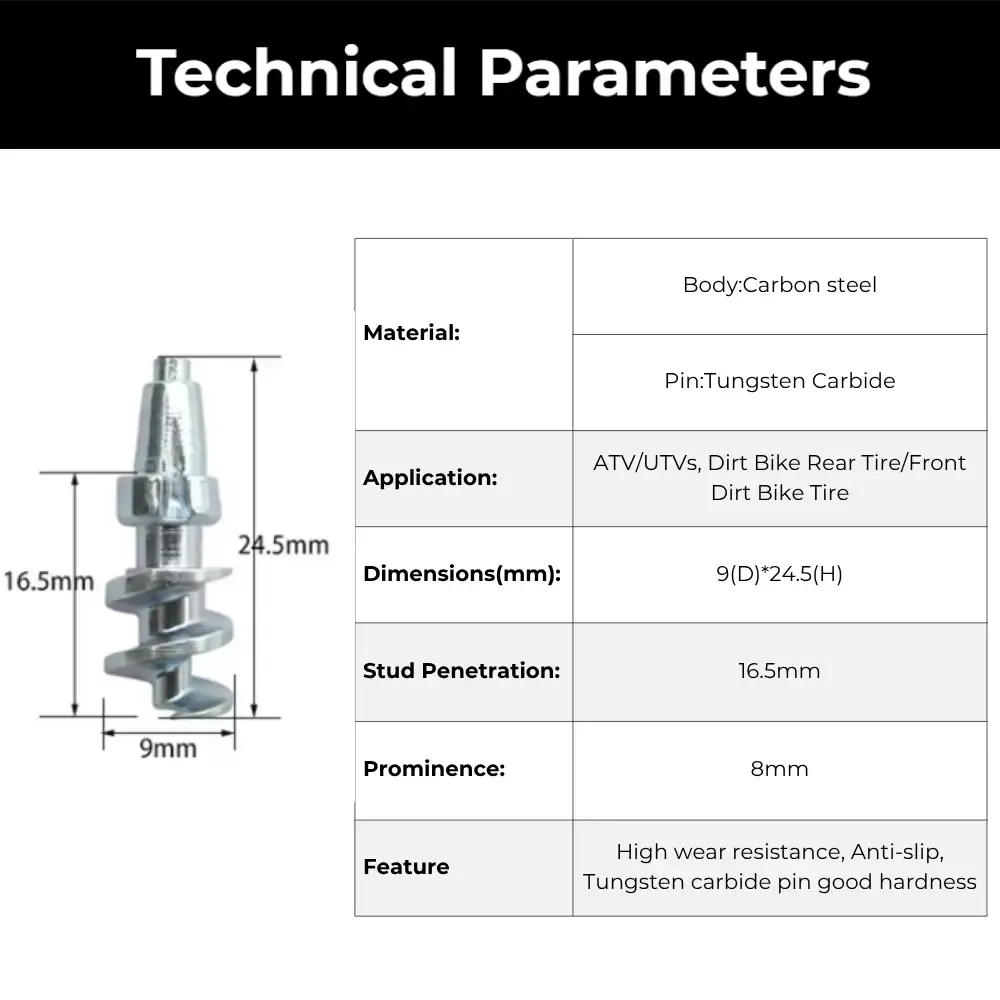 Model 180R motorcycle tire studs technical specifications