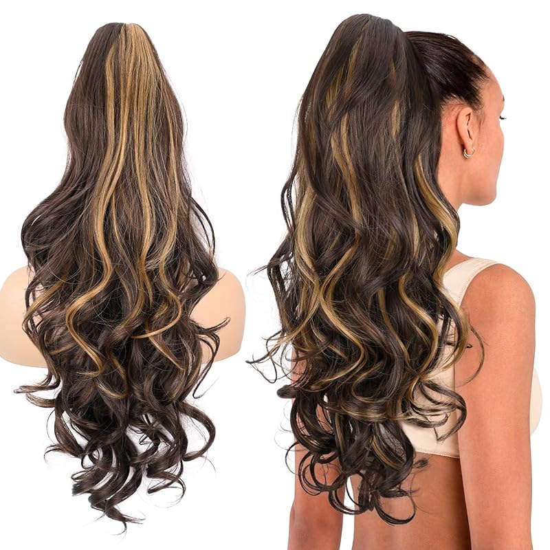 24" Claw Clip Long Curly Wavy Layered Pony Tails Extension