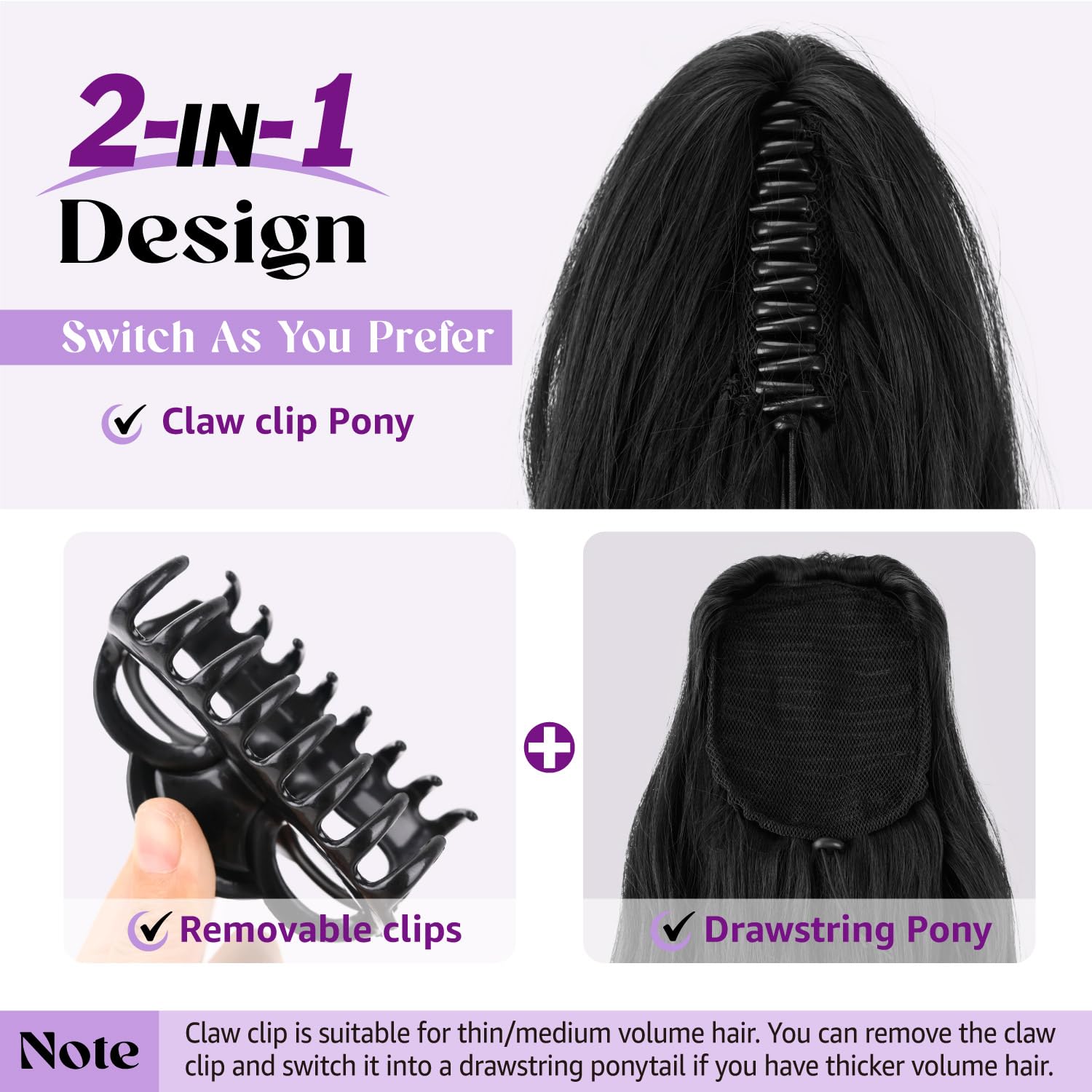 24" Claw Clip Long Curly Wavy Layered Pony Tails Extension