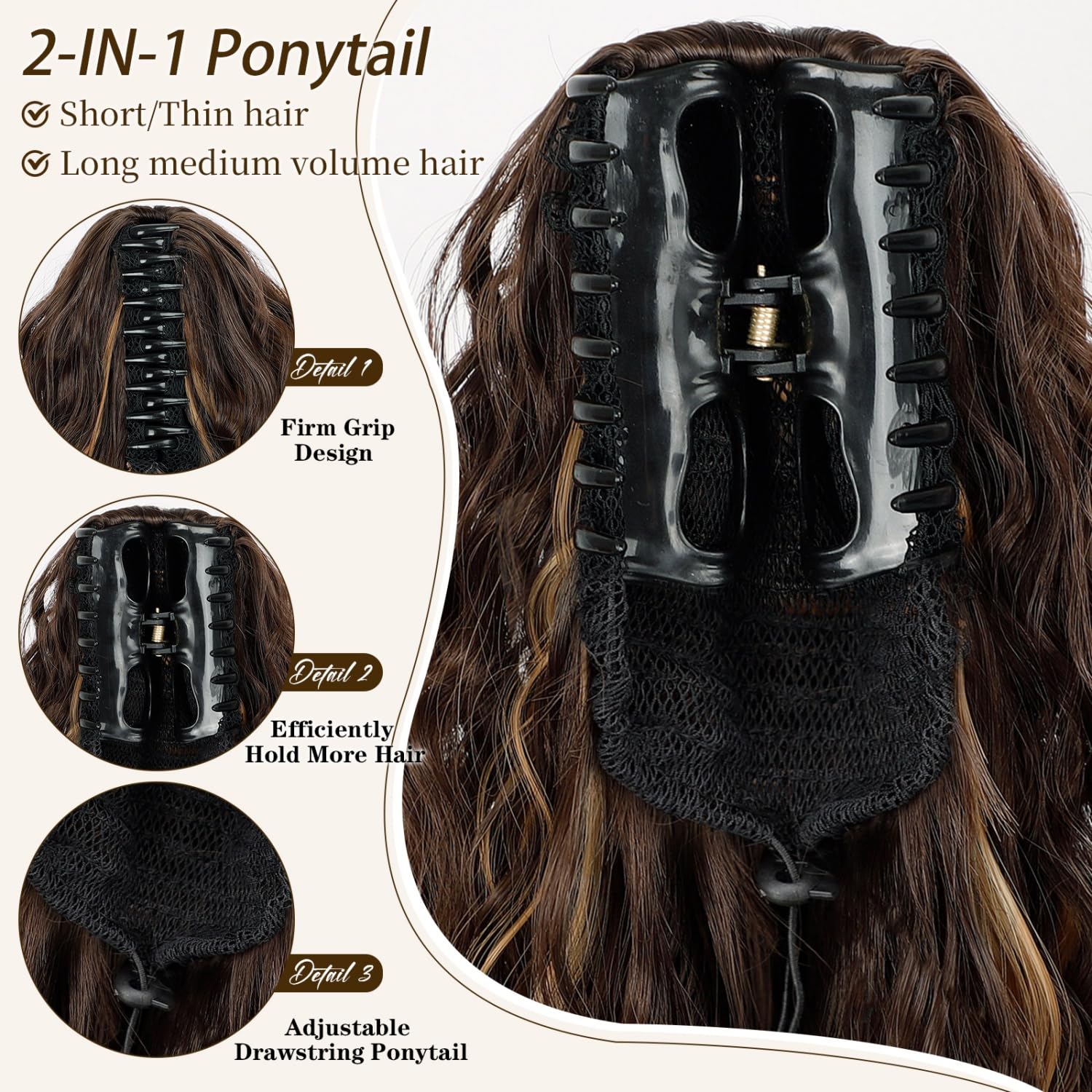 18“ Claw Clip Ponytail Extension Wavy Pony Tails Hair Extensions