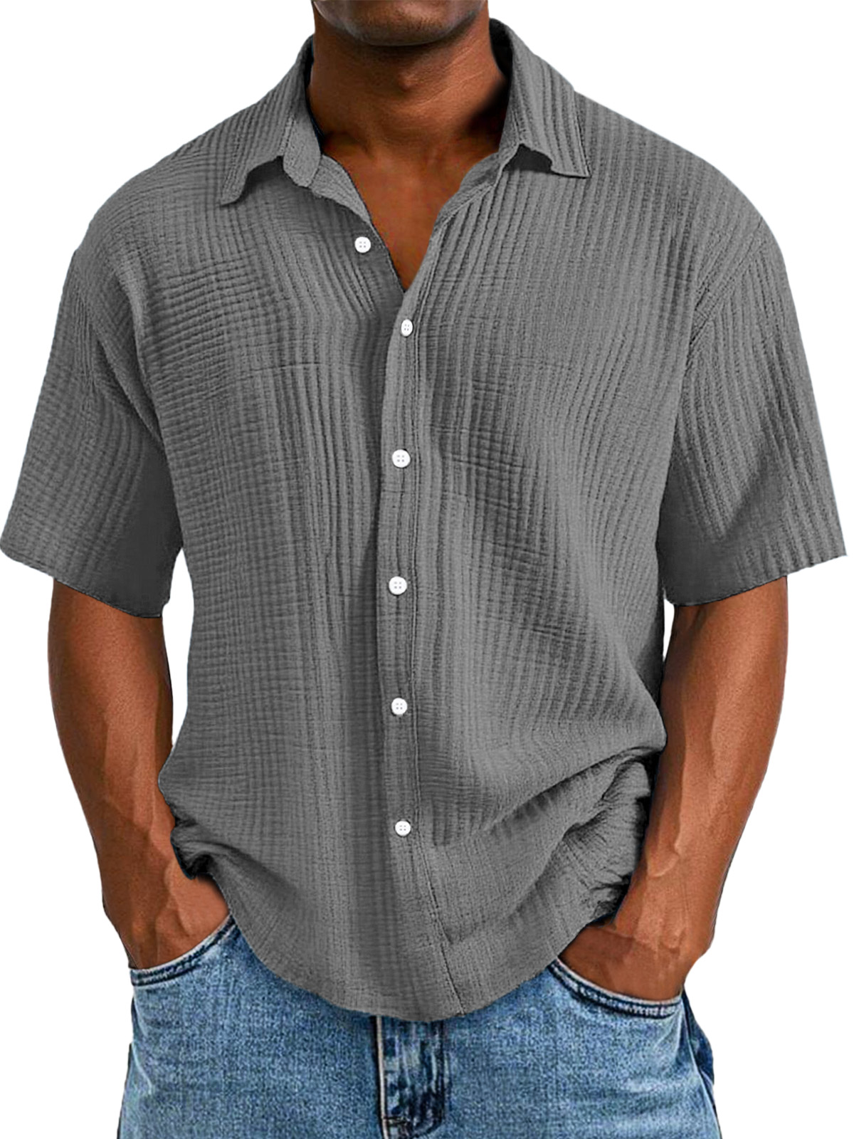 [Copy]Men's Casual Loose And Comfortable Textured Short-sleeved Shirt