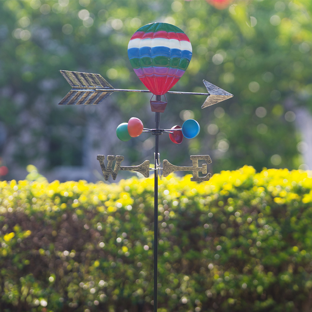 🏡🌼 Hot Air Balloon Wind Vane Flower Holder Rustic Garden Decor