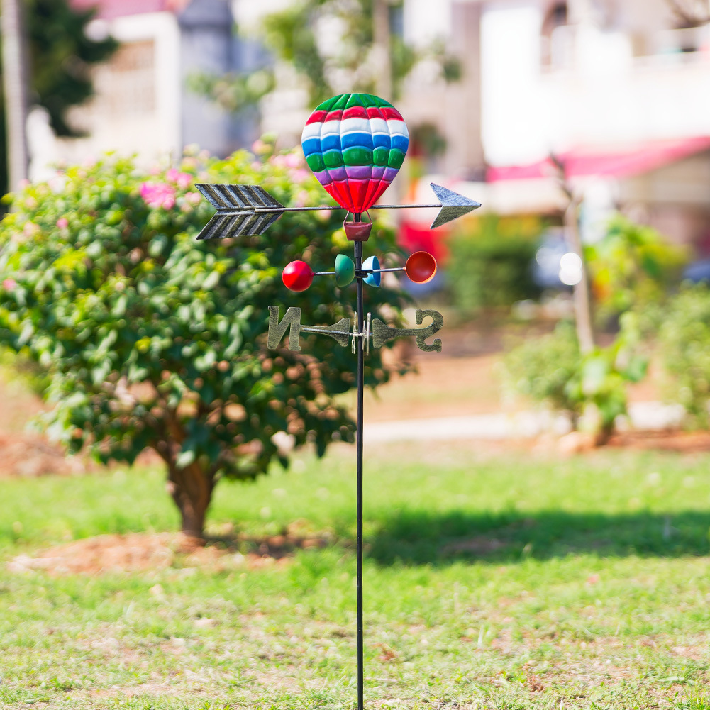 🏡🌼 Hot Air Balloon Wind Vane Flower Holder Rustic Garden Decor