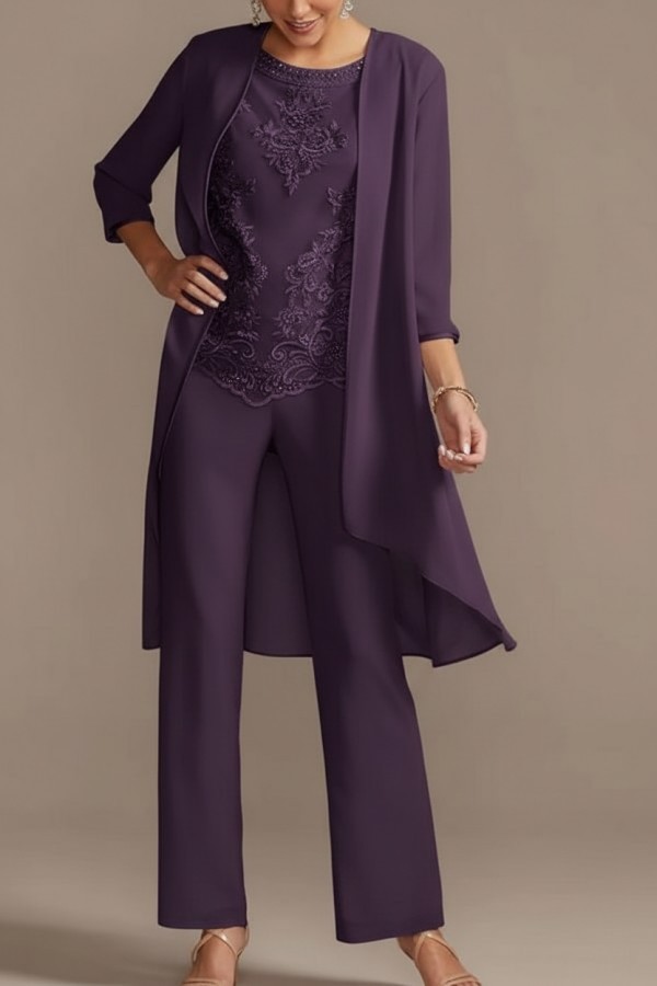 Designer Brautmutter Hoesenanzug | Brautmutterkleider Chiffon 3 Teilig