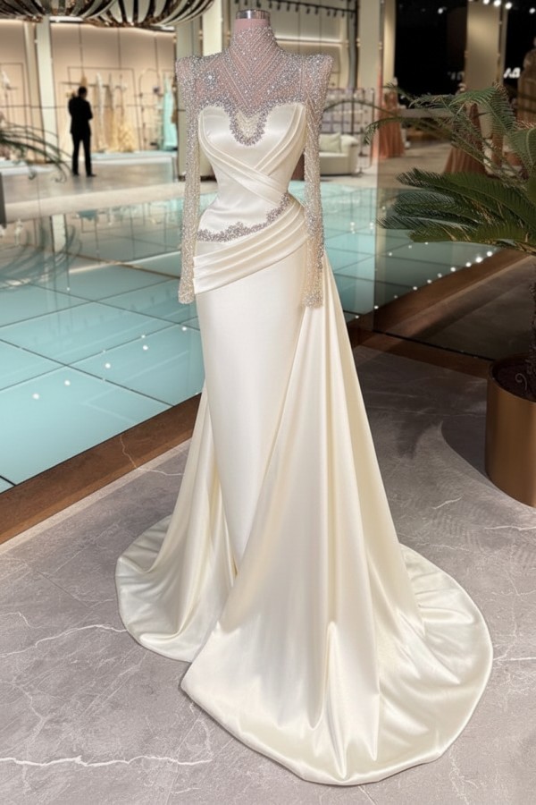 Schöne Abendkleider Lang Glitzer Lila Ballkleider mit Ärmel