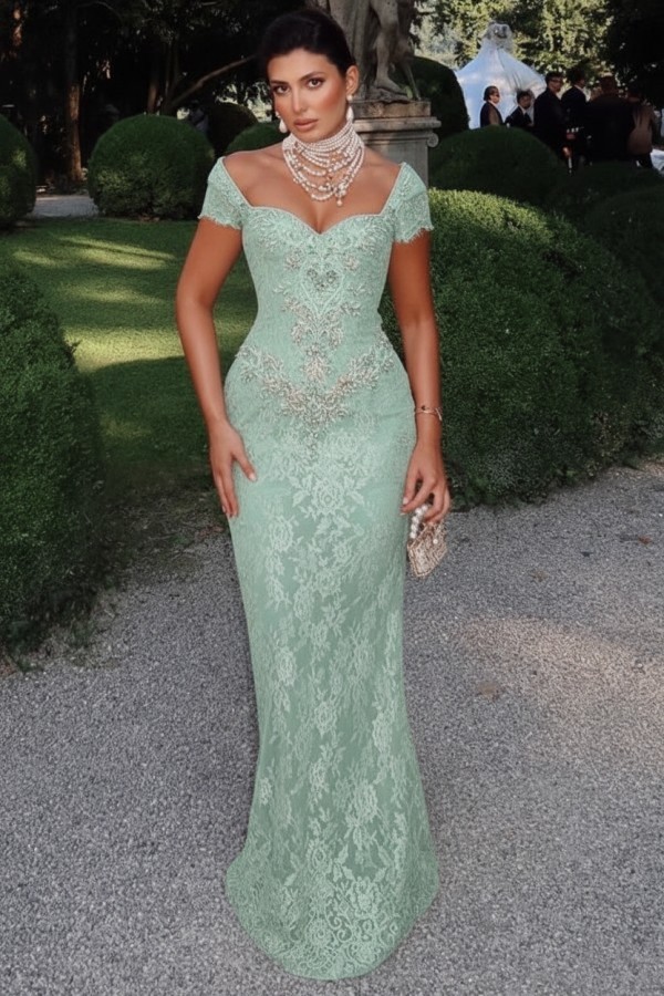 Designer Abendkleider Lang Spitze Ballkleider mit Glitzer