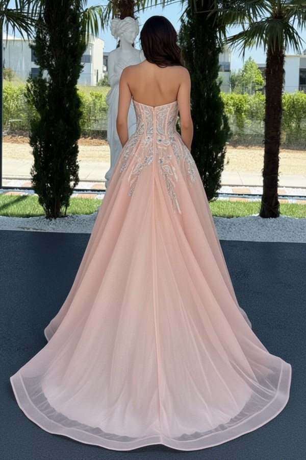 Perlen Rosa Abendkleider Lang Ballkleider mit Glitzer