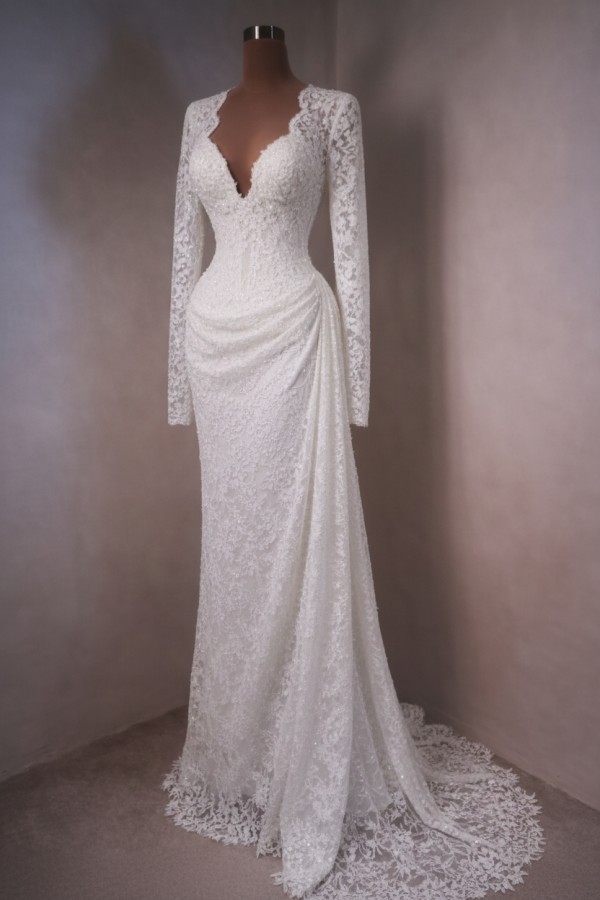 Himmel Blau Abendkleider Lang Spitze Abiballkleider mit Ärmel