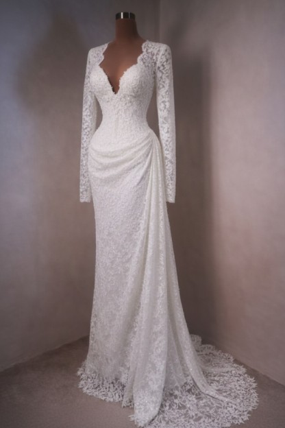 Himmel Blau Abendkleider Lang Spitze Abiballkleider mit Ärmel