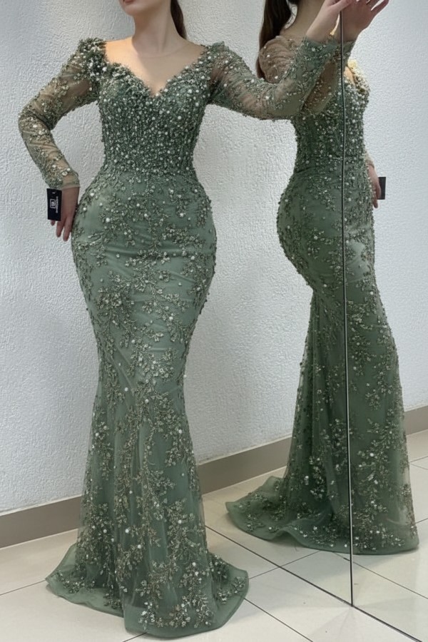 Schöne Abendkleider Lang Gold | Spitze Abiballkleider mit Glitzer