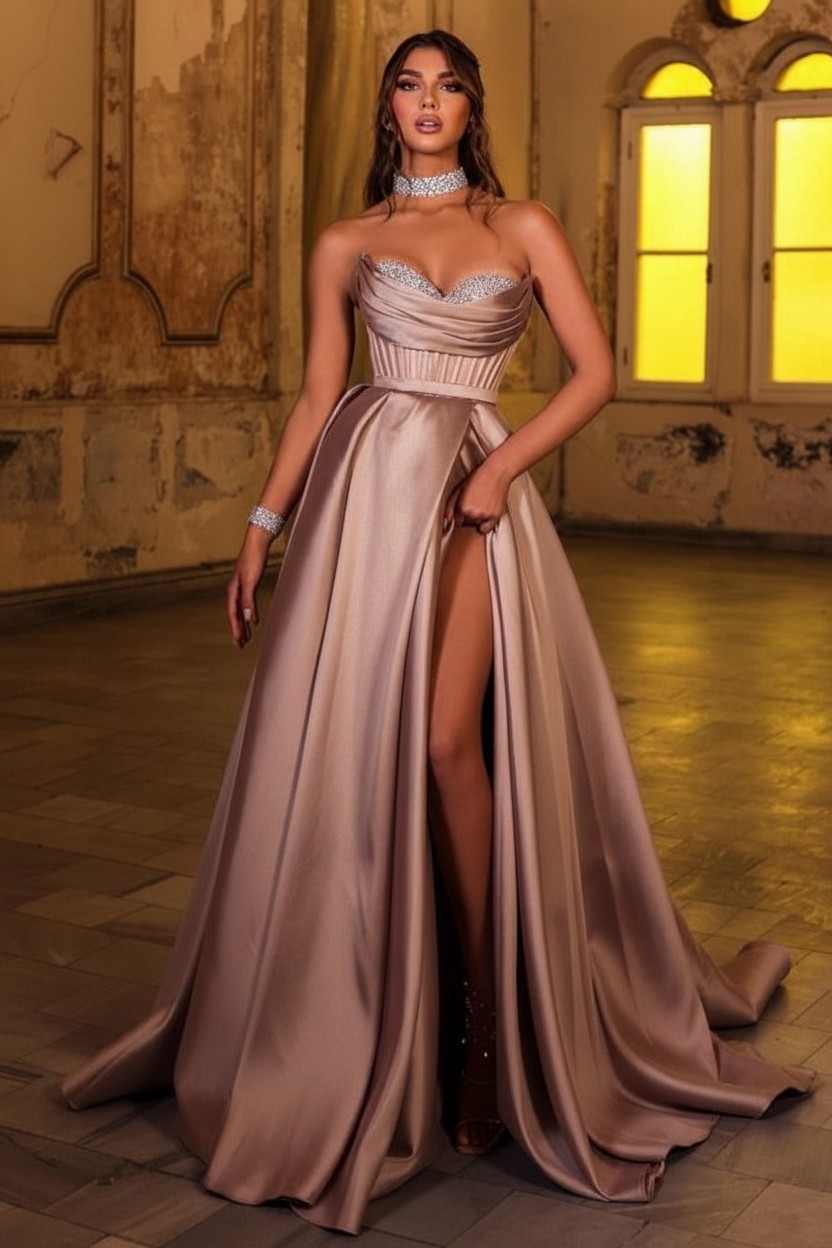 Schone Abendkleider Lang Brau | Gunstig Abiballkleider Schlicht | Babyonlinedress.de