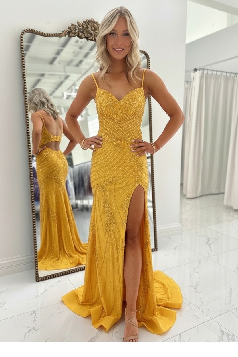 Elegantes Abendkleid Lang Rot Meerjungfrau Ballkleider Glitzer