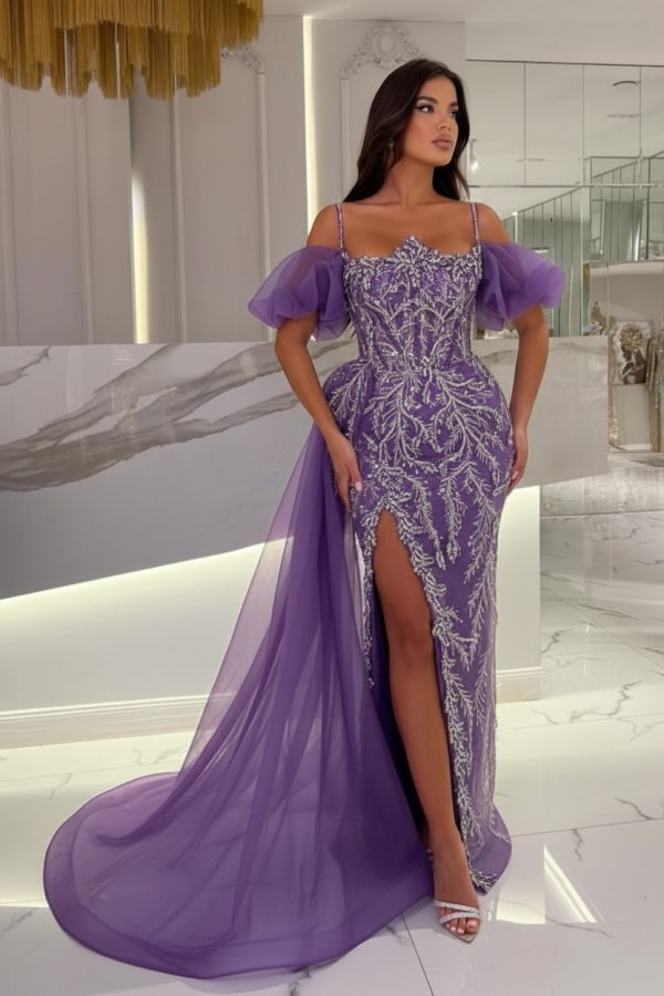 Himmel Blaue Abendkleider Lang Glitzer | Abiballkleider mit Spitze