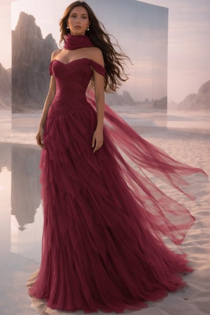  Tintenblau Abendkleider Lang Tüll Ballkleider Abiballkleider Online