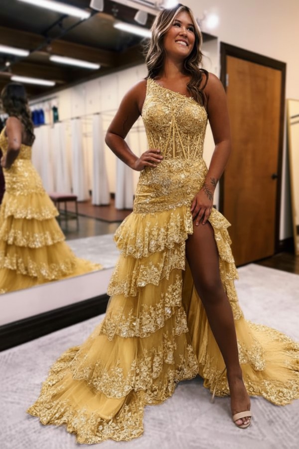 Lilac Abendkleider Lang Spitze | Abiballkleider mit Glitzer