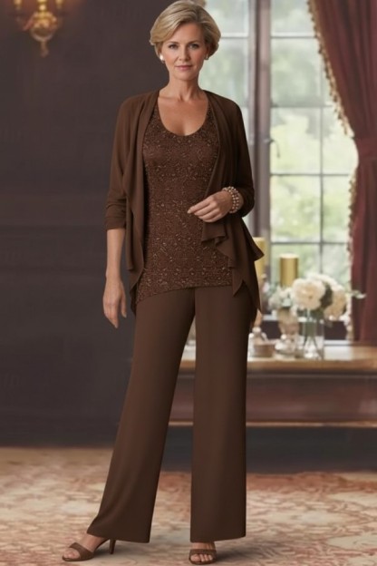 Silber Brautmutter Hosenanzug Chiffon Brautmutterkleider mit Spitze